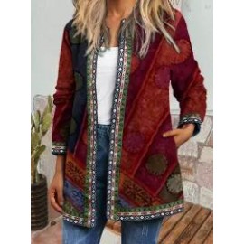 Round Neck Printed Loose Casual Jacket
