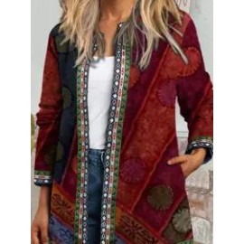 Round Neck Printed Loose Casual Jacket
