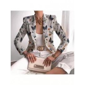 Women's Elegant Half Gold Zipper Print Blazer