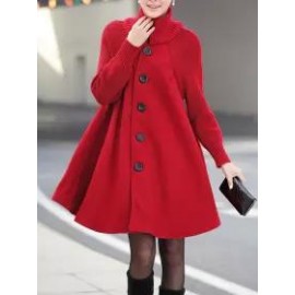 High Neck Patchwork Crochet Curved Hem Plain Raglan Sleeve Long Sleeve Coats