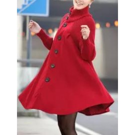 High Neck Patchwork Crochet Curved Hem Plain Raglan Sleeve Long Sleeve Coats
