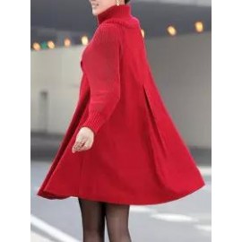 High Neck Patchwork Crochet Curved Hem Plain Raglan Sleeve Long Sleeve Coats