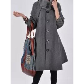 High Neck Patchwork Crochet Curved Hem Plain Raglan Sleeve Long Sleeve Coats