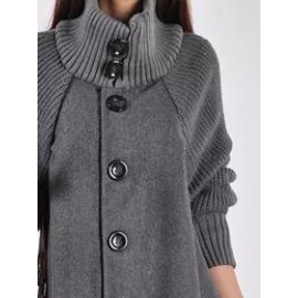 High Neck Patchwork Crochet Curved Hem Plain Raglan Sleeve Long Sleeve Coats