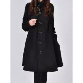 High Neck Patchwork Crochet Curved Hem Plain Raglan Sleeve Long Sleeve Coats
