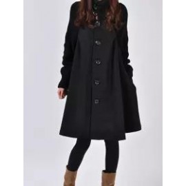 High Neck Patchwork Crochet Curved Hem Plain Raglan Sleeve Long Sleeve Coats