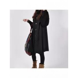 High Neck Patchwork Crochet Curved Hem Plain Raglan Sleeve Long Sleeve Coats