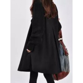 High Neck Patchwork Crochet Curved Hem Plain Raglan Sleeve Long Sleeve Coats