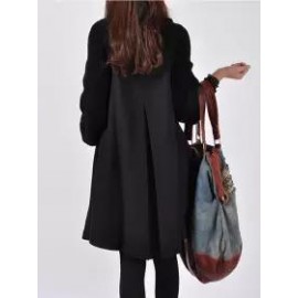 High Neck Patchwork Crochet Curved Hem Plain Raglan Sleeve Long Sleeve Coats