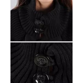 High Neck Patchwork Crochet Curved Hem Plain Raglan Sleeve Long Sleeve Coats