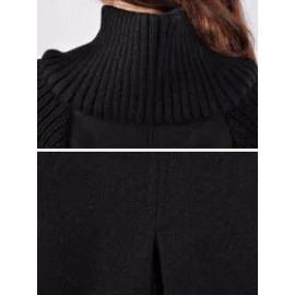 High Neck Patchwork Crochet Curved Hem Plain Raglan Sleeve Long Sleeve Coats