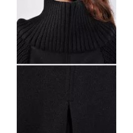 High Neck Patchwork Crochet Curved Hem Plain Raglan Sleeve Long Sleeve Coats