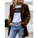 Gold Velvet Solid Color Casual Suit Cardigan Mid-length Coat