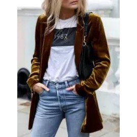 Gold Velvet Solid Color Casual Suit Cardigan Mid-length Coat