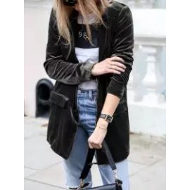 Gold Velvet Solid Color Casual Suit Cardigan Mid-length Coat