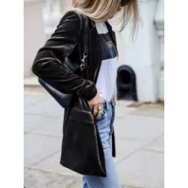 Gold Velvet Solid Color Casual Suit Cardigan Mid-length Coat