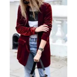 Gold Velvet Solid Color Casual Suit Cardigan Mid-length Coat