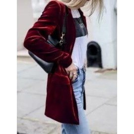 Gold Velvet Solid Color Casual Suit Cardigan Mid-length Coat