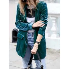 Gold Velvet Solid Color Casual Suit Cardigan Mid-length Coat