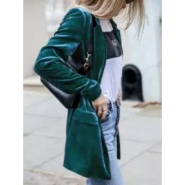Gold Velvet Solid Color Casual Suit Cardigan Mid-length Coat