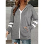 Casual Solid Color Pocket Long Sleeve Hooded Sweater Jacket