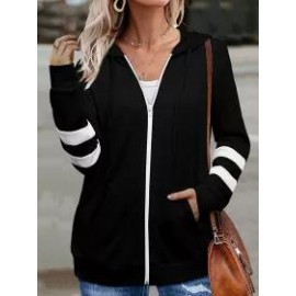 Casual Solid Color Pocket Long Sleeve Hooded Sweater Jacket