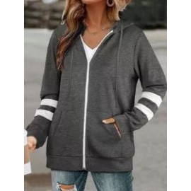 Casual Solid Color Pocket Long Sleeve Hooded Sweater Jacket