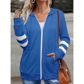 Casual Solid Color Pocket Long Sleeve Hooded Sweater Jacket