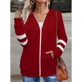 Casual Solid Color Pocket Long Sleeve Hooded Sweater Jacket