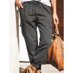 Casual Fashion Solid Color Pocket Lace-Up Trousers