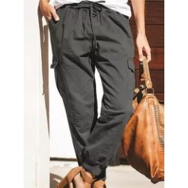 Casual Fashion Solid Color Pocket Lace-Up Trousers