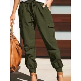 Casual Fashion Solid Color Pocket Lace-Up Trousers