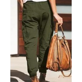 Casual Fashion Solid Color Pocket Lace-Up Trousers