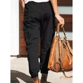Casual Fashion Solid Color Pocket Lace-Up Trousers