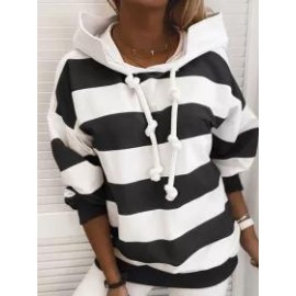 Autumn And Winter Fashion New Striped Printed Hooded Casual Sweater
