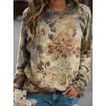 Fall/Winter Floral Print Long Sleeve Crewneck Sweatshirt