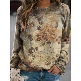 Fall/Winter Floral Print Long Sleeve Crewneck Sweatshirt