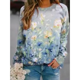 Fall/Winter Floral Print Long Sleeve Crewneck Sweatshirt