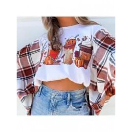 Women Hallowmas Plaid Patchwork Casual Sweatshirt