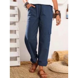 Casual Solid Color Pocket Trousers