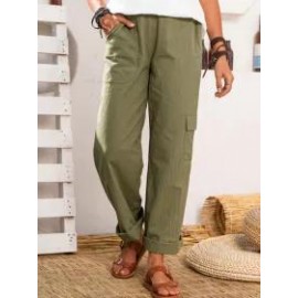 Casual Solid Color Pocket Trousers