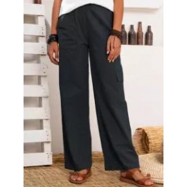 Casual Solid Color Pocket Trousers
