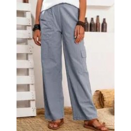 Casual Solid Color Pocket Trousers