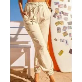 Loose Casual Solid Color Elastic Waist Pants