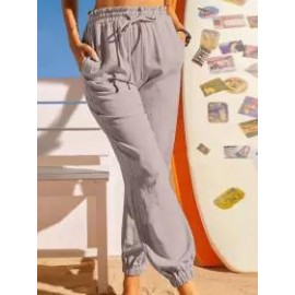 Loose Casual Solid Color Elastic Waist Pants