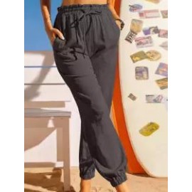 Loose Casual Solid Color Elastic Waist Pants