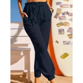 Loose Casual Solid Color Elastic Waist Pants