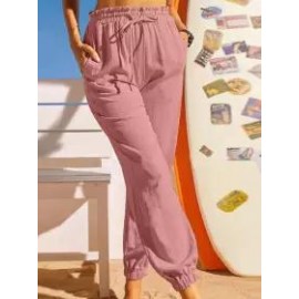 Loose Casual Solid Color Elastic Waist Pants