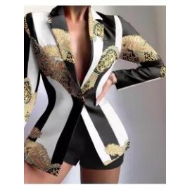 Women's Retro Black And White Contrast Color Positioning Printing Small Suit