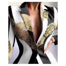 Women's Retro Black And White Contrast Color Positioning Printing Small Suit